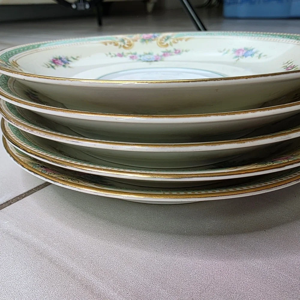Vintage Noritake Plaza China‎ Saucers Set of 5 Floral Gold Trim Japan 5.5 Inch